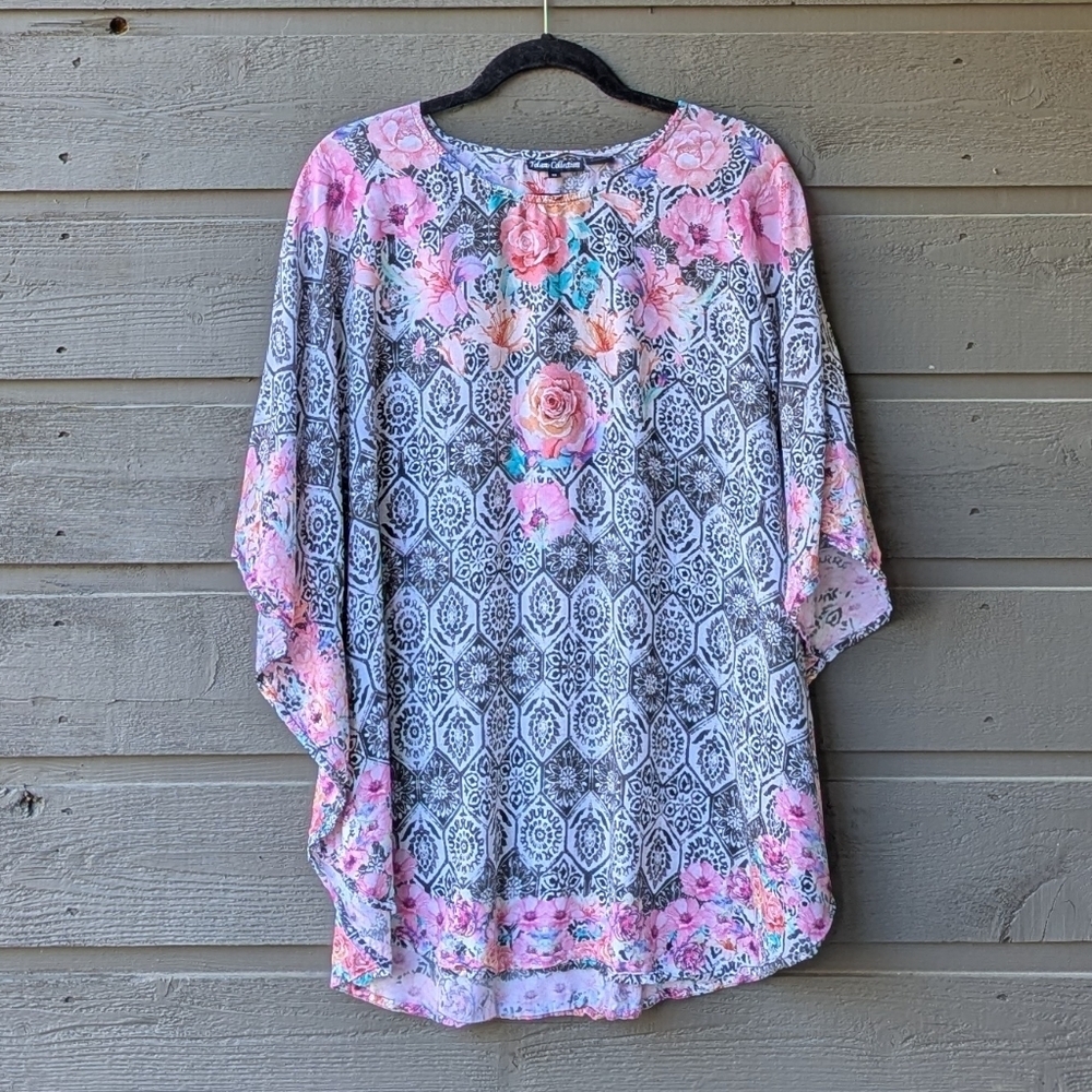 Tolani Boho Floral Roses Pullover Cocoon Kimono Top 100% Modal Medium